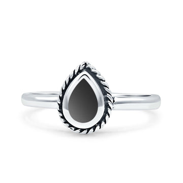 Rope Pear Design Thumb Ring Statement Fashion Simulated Black Onyx Solid 925 Sterling Silver